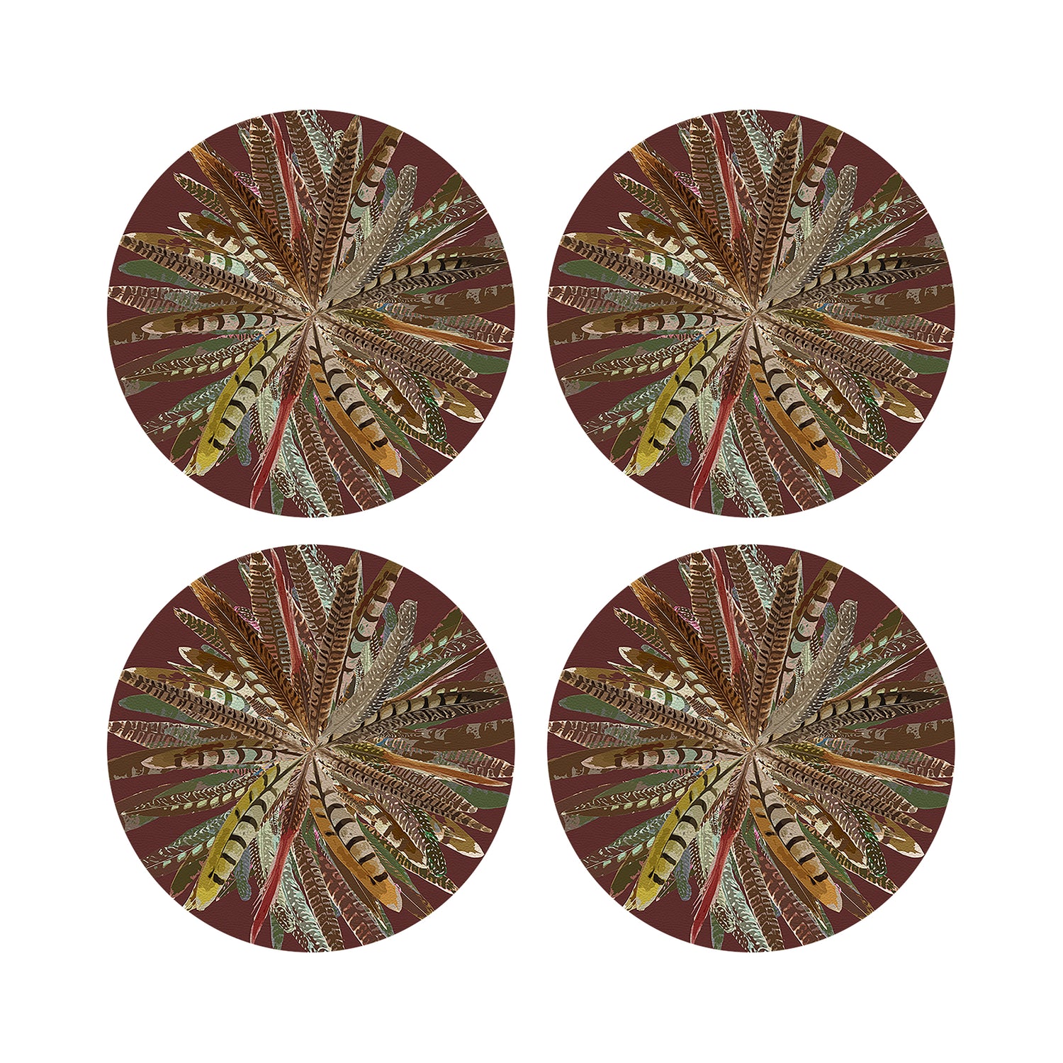 Pheasant Feathers Porto 16&quot; Round Pebble Placemats, Set of 4 - nicolettemayer.com
