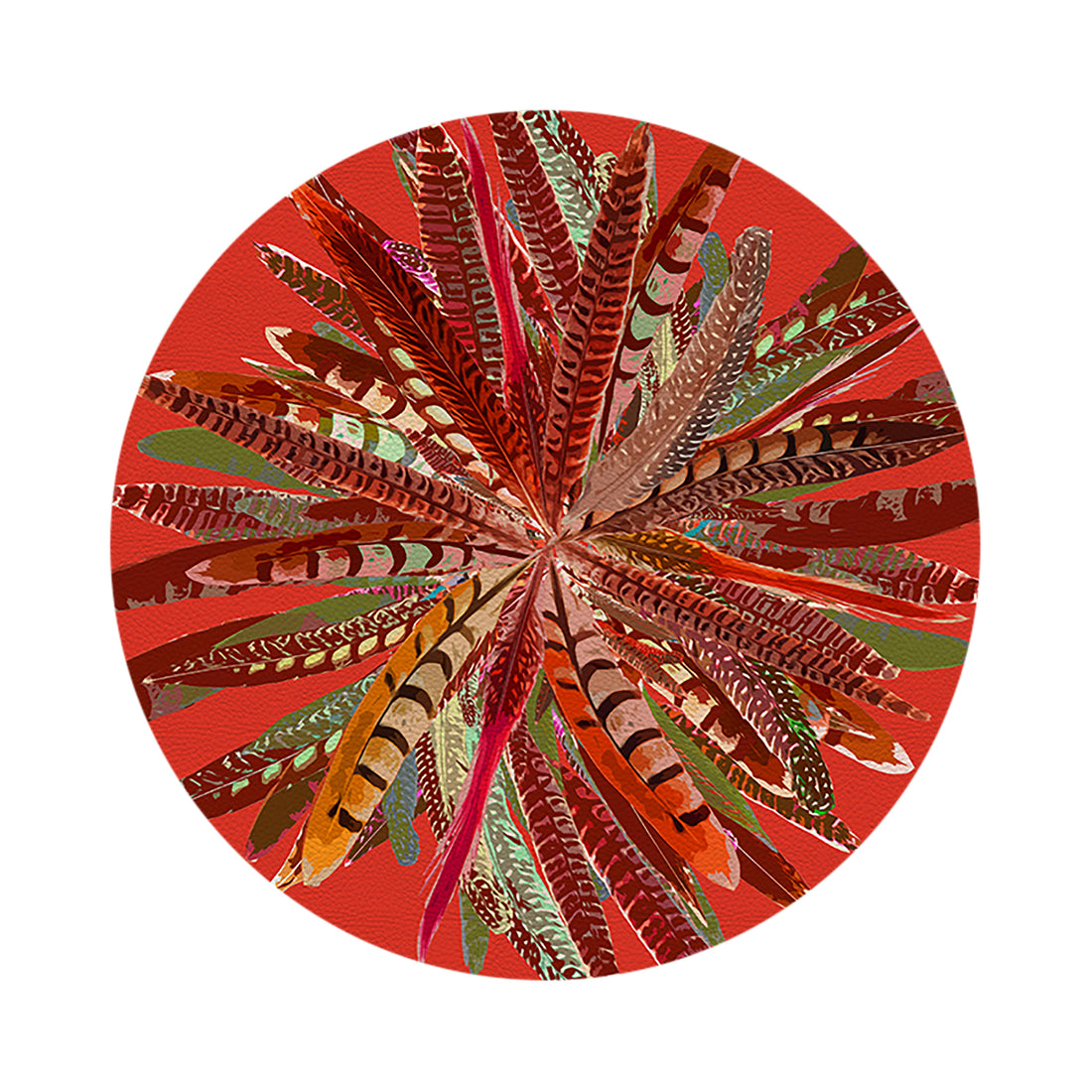Pheasant Feathers Pumpkin 16&quot; Round Pebble Placemat Set of 4 - nicolettemayer.com