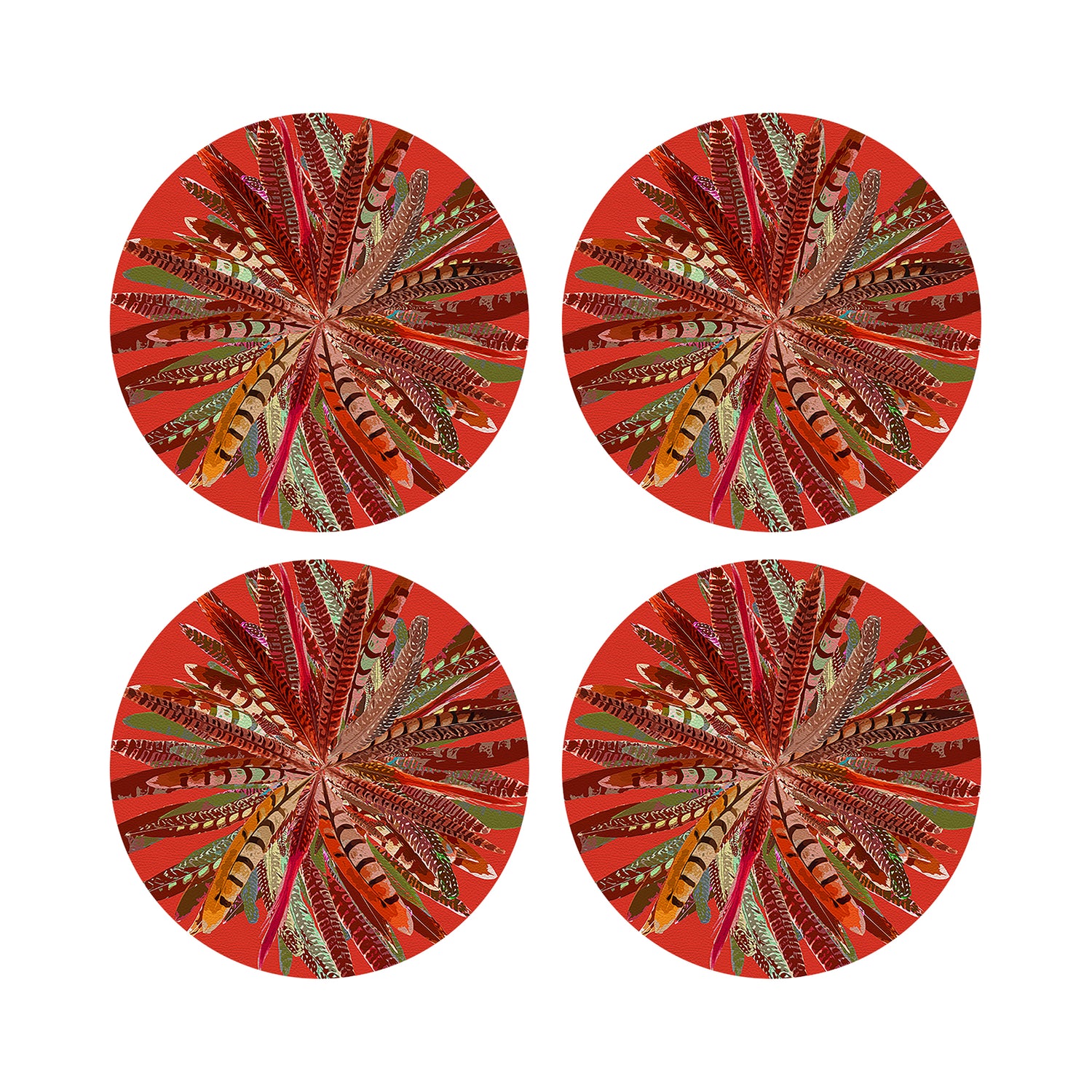 Pheasant Feathers Pumpkin 16&quot; Round Pebble Placemats, Set of 4 - nicolettemayer.com
