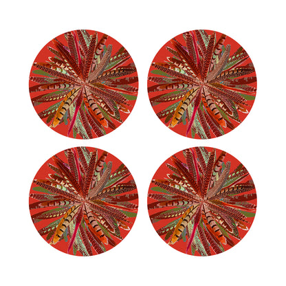 Pheasant Feathers Pumpkin 16&quot; Round Pebble Placemats, Set of 4 - nicolettemayer.com

