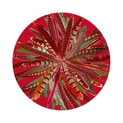 Pheasant Feathers Red 16&quot; Round Pebble Placemats, Set of 4 - nicolettemayer.com
