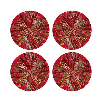 Pheasant Feathers Red 16&quot; Round Pebble Placemats, Set of 4 - nicolettemayer.com

