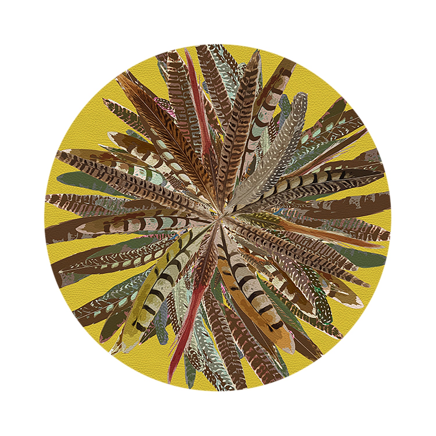 Pheasant Feathers Yellow 16&quot; Round Pebble Placemats, Set of 4 - nicolettemayer.com
