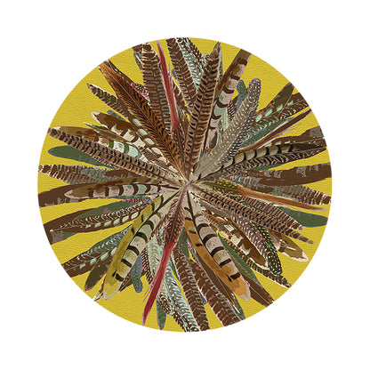 Pheasant Feathers Yellow 16&quot; Round Pebble Placemats, Set of 4 - nicolettemayer.com
