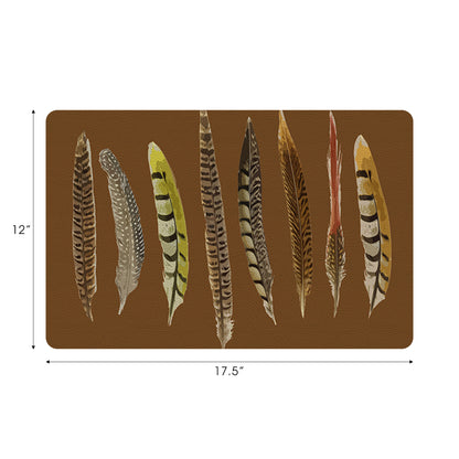 Pheasant Feathers Brown Vegan Leather Rectangle Pebble Placemat