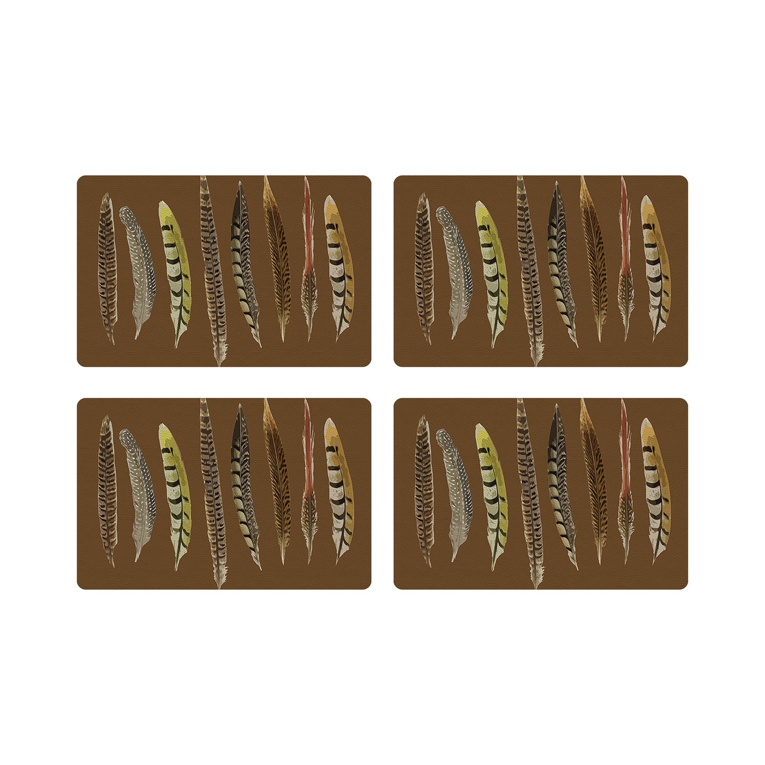 Pheasant Feathers Brown Vegan Leather Rectangle Pebble Placemat