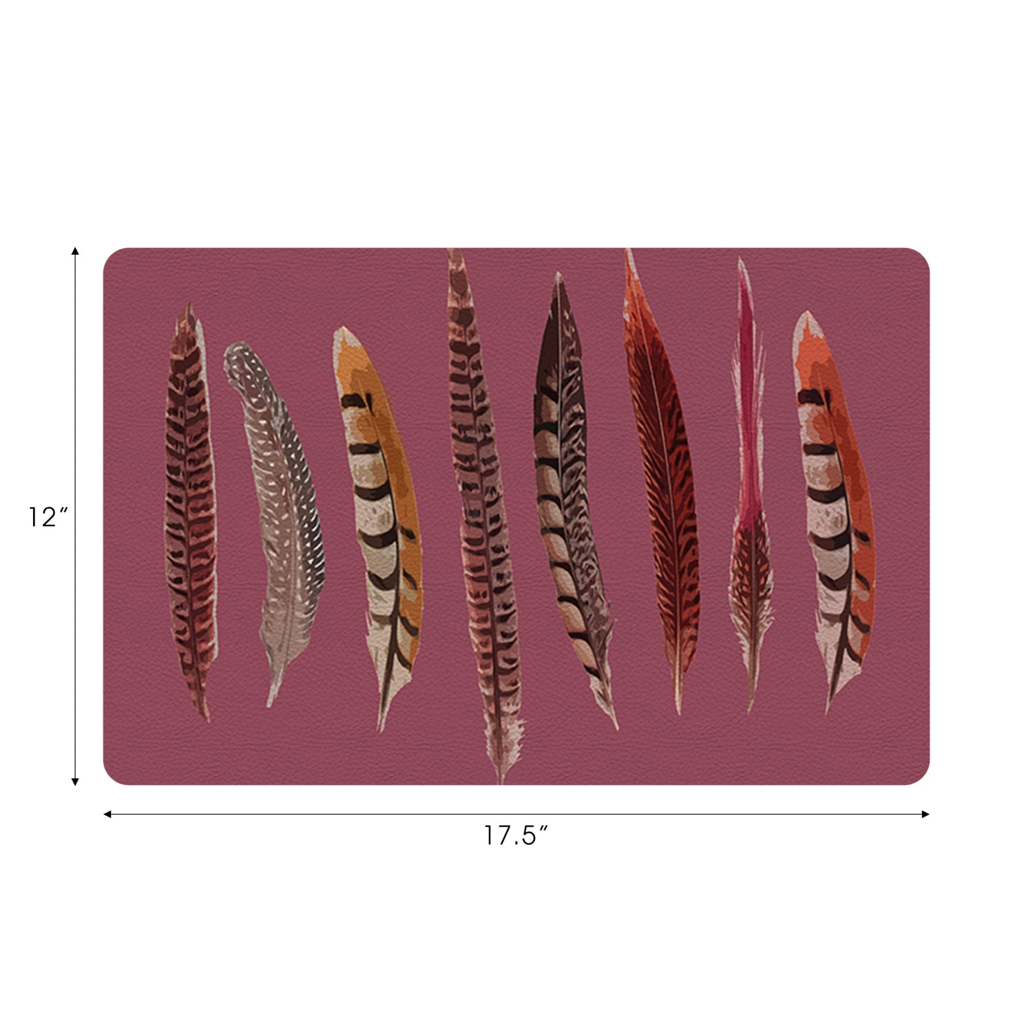 Pheasant Feathers Mauve Vegan Leather Rectangle Pebble Placemat
