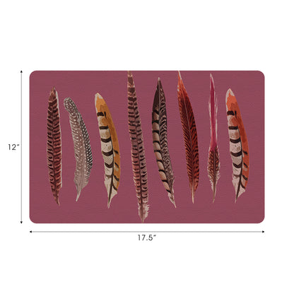 Pheasant Feathers Mauve Vegan Leather Rectangle Pebble Placemat
