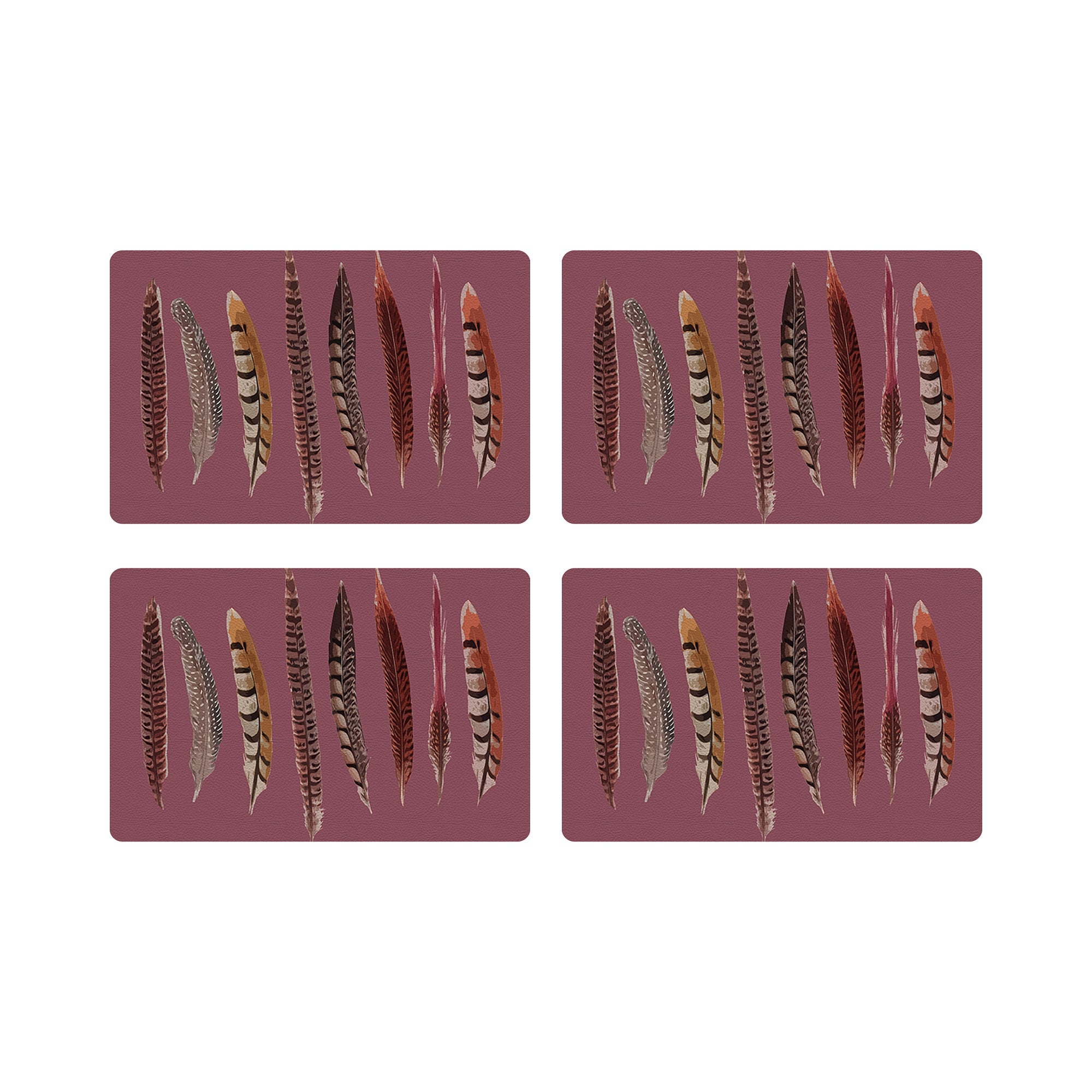 Pheasant Feathers Mauve Vegan Leather Rectangle Pebble Placemat
