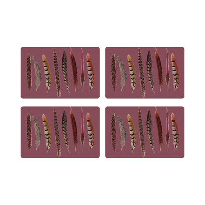 Pheasant Feathers Mauve Vegan Leather Rectangle Pebble Placemat