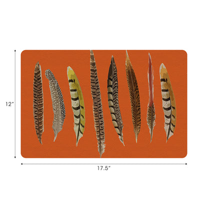Pheasant Feathers Orange Vegan Leather Rectangle Pebble Placemat
