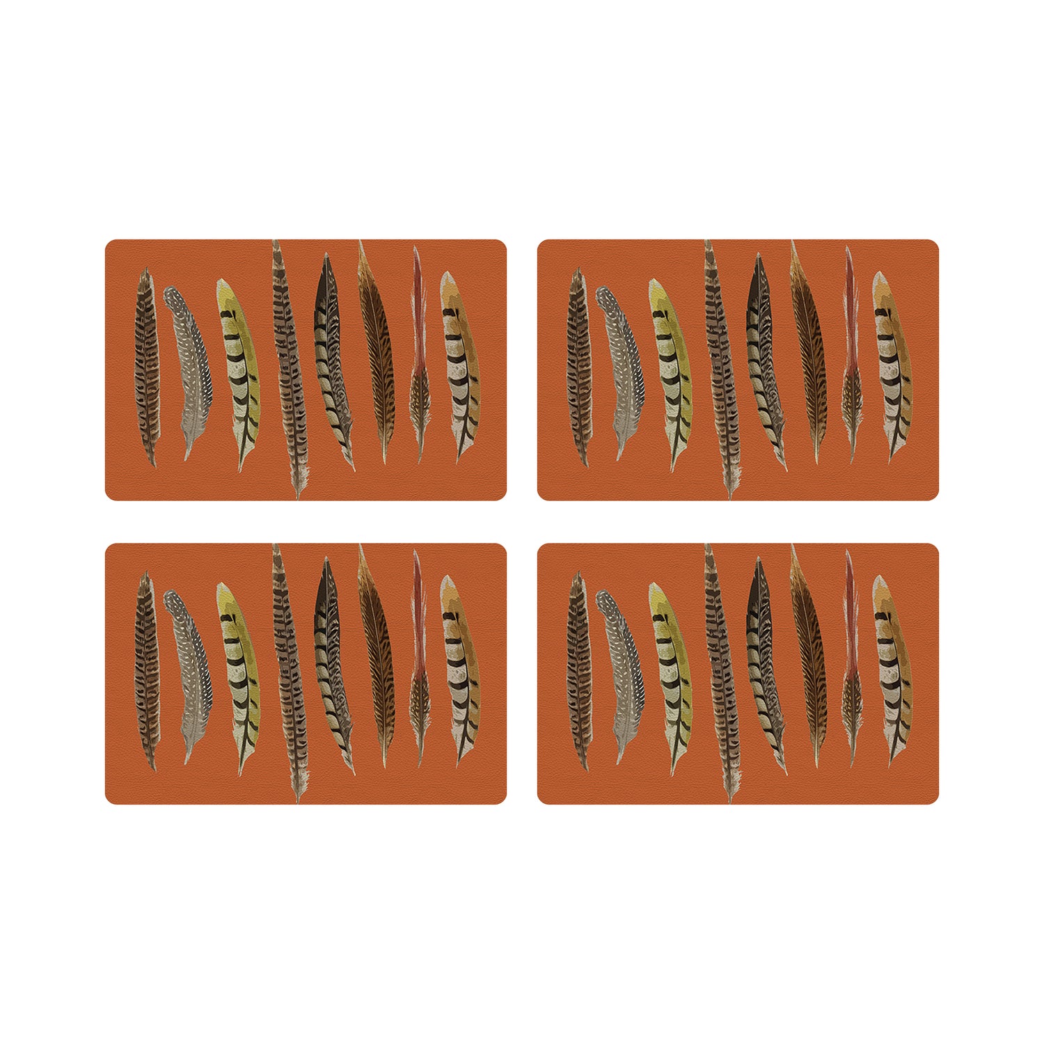 Pheasant Feathers Orange Vegan Leather Rectangle Pebble Placemat