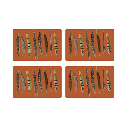 Pheasant Feathers Orange Vegan Leather Rectangle Pebble Placemat