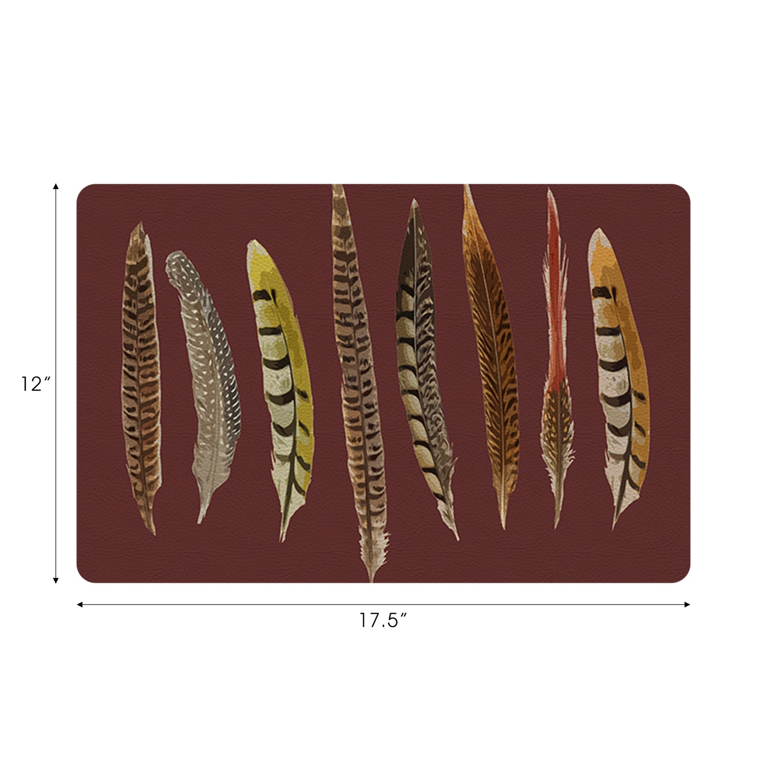 Pheasant Feathers Porto Vegan Leather Rectangle Pebble Placemat