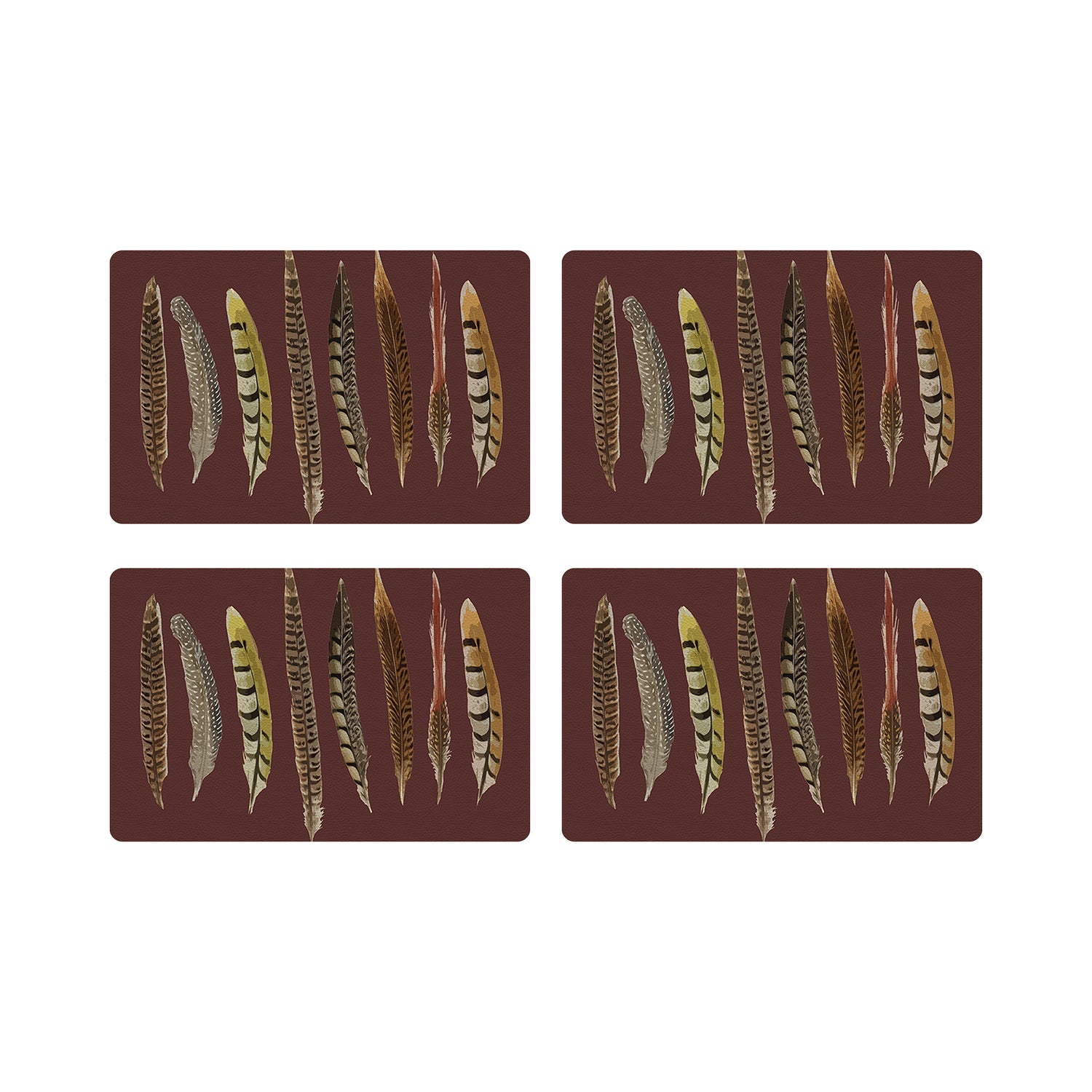 Pheasant Feathers Porto Vegan Leather Rectangle Pebble Placemat