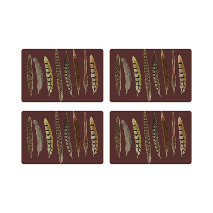 Pheasant Feathers Porto Vegan Leather Rectangle Pebble Placemat
