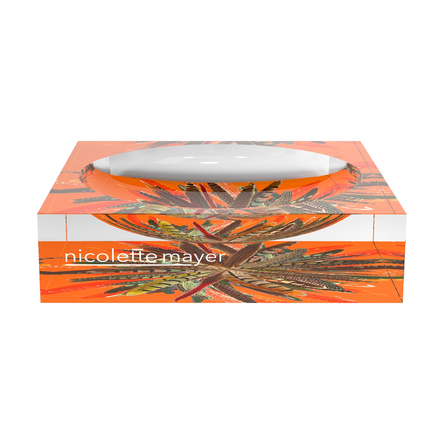 Pheasant Feathers Butternut Acrylic Candy Catchall Dish - nicolettemayer.com