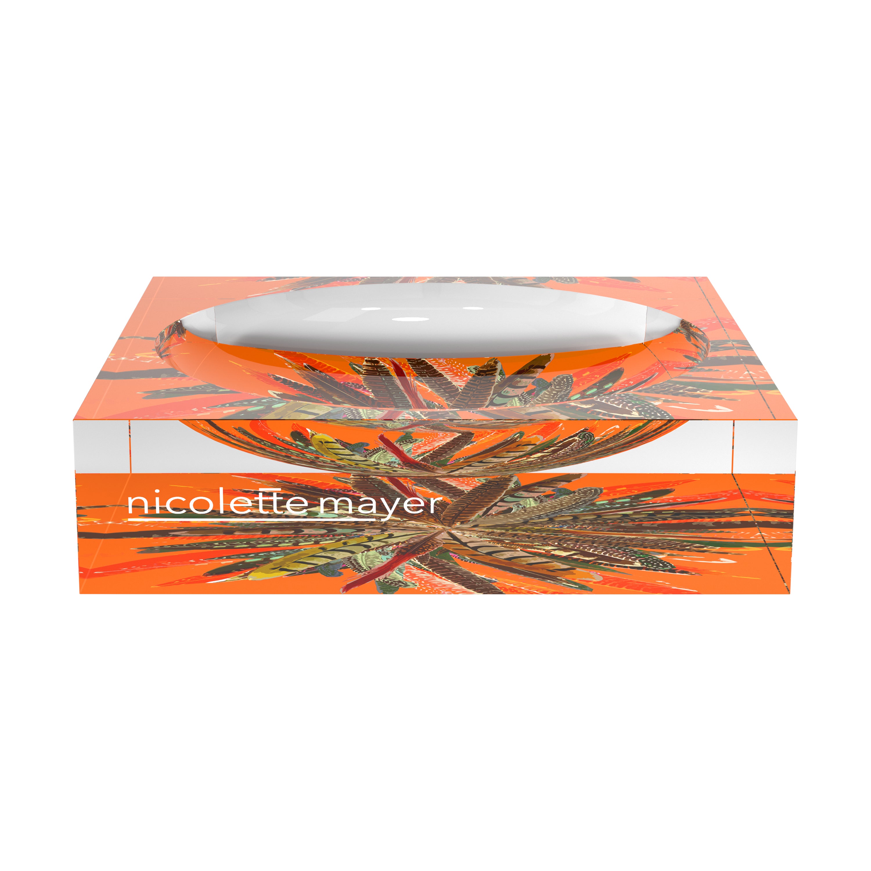 Pheasant Feathers Butternut Acrylic Candy Catchall Dish - nicolettemayer.com