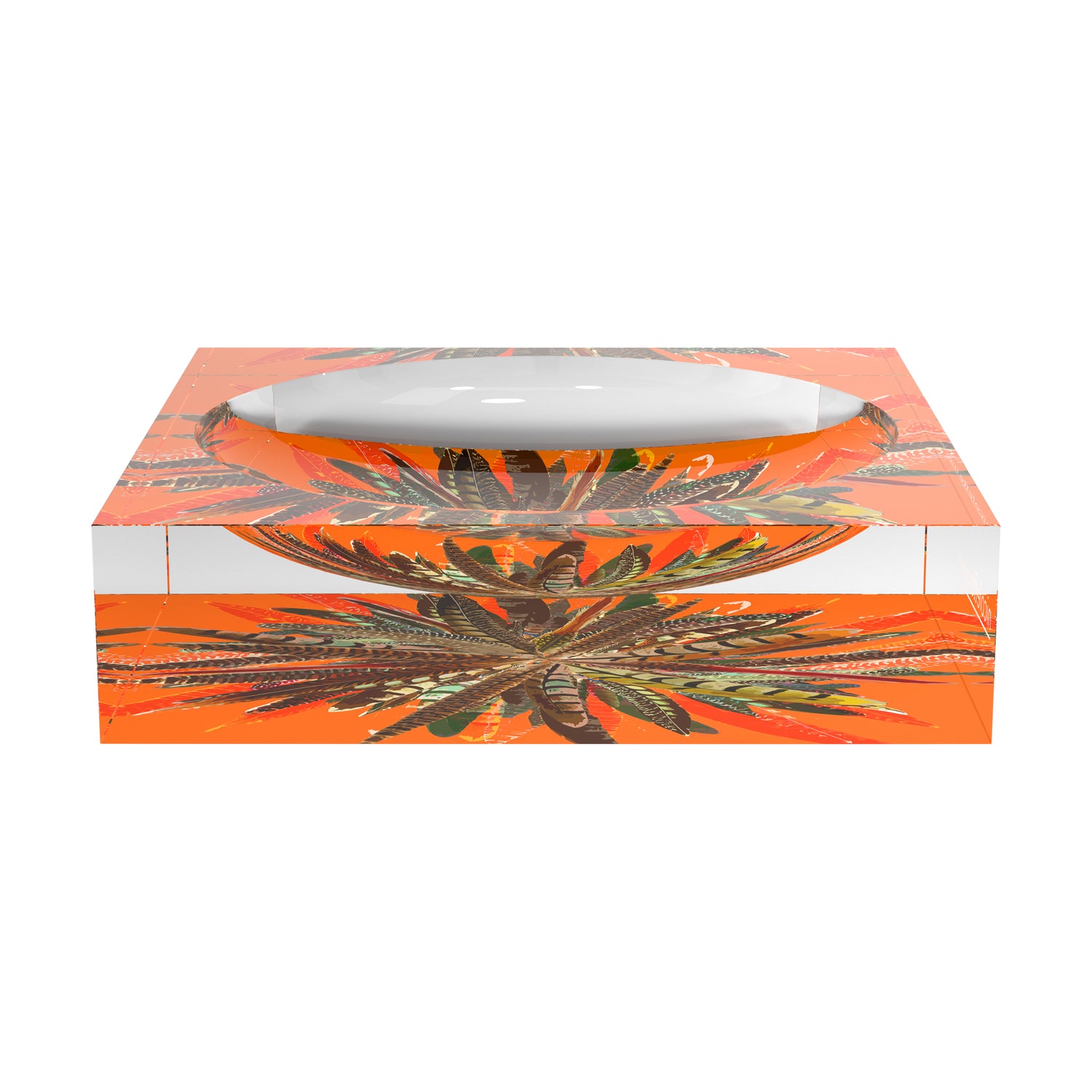 Pheasant Feathers Butternut Acrylic Candy Catchall Dish - nicolettemayer.com