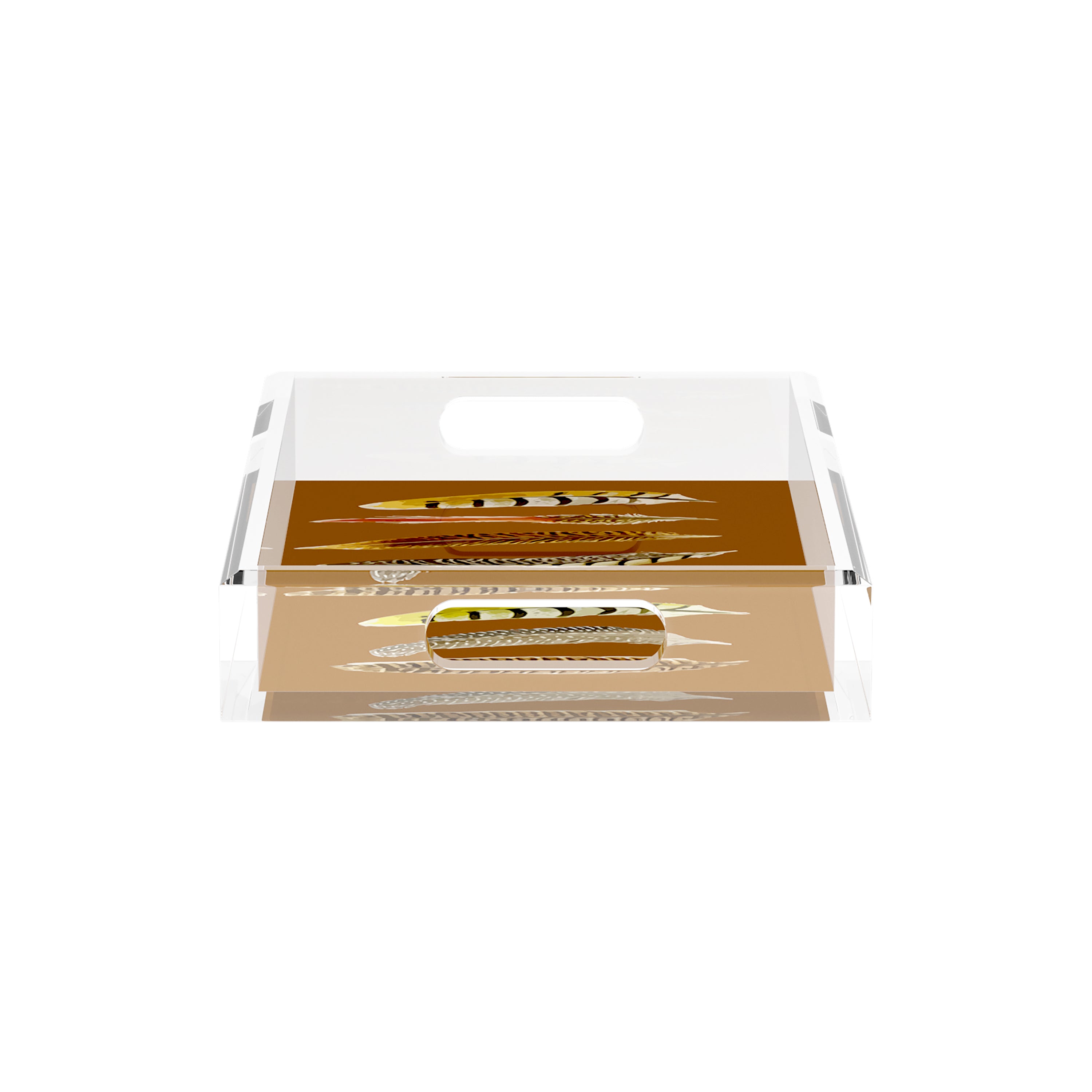 Pheasant Feathers Brown 12.5X7.75 Acrylic Tray - nicolettemayer.com
