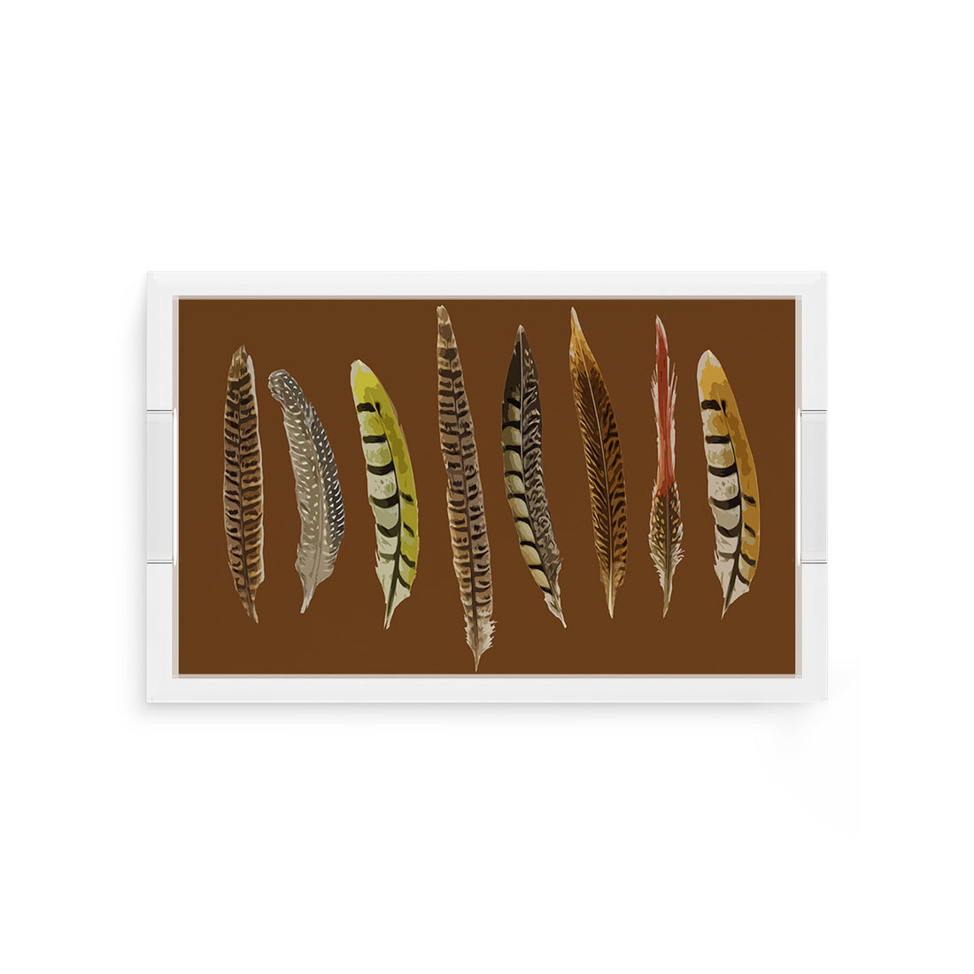 Pheasant Feathers Brown 12.5X7.75 Acrylic Tray - nicolettemayer.com

