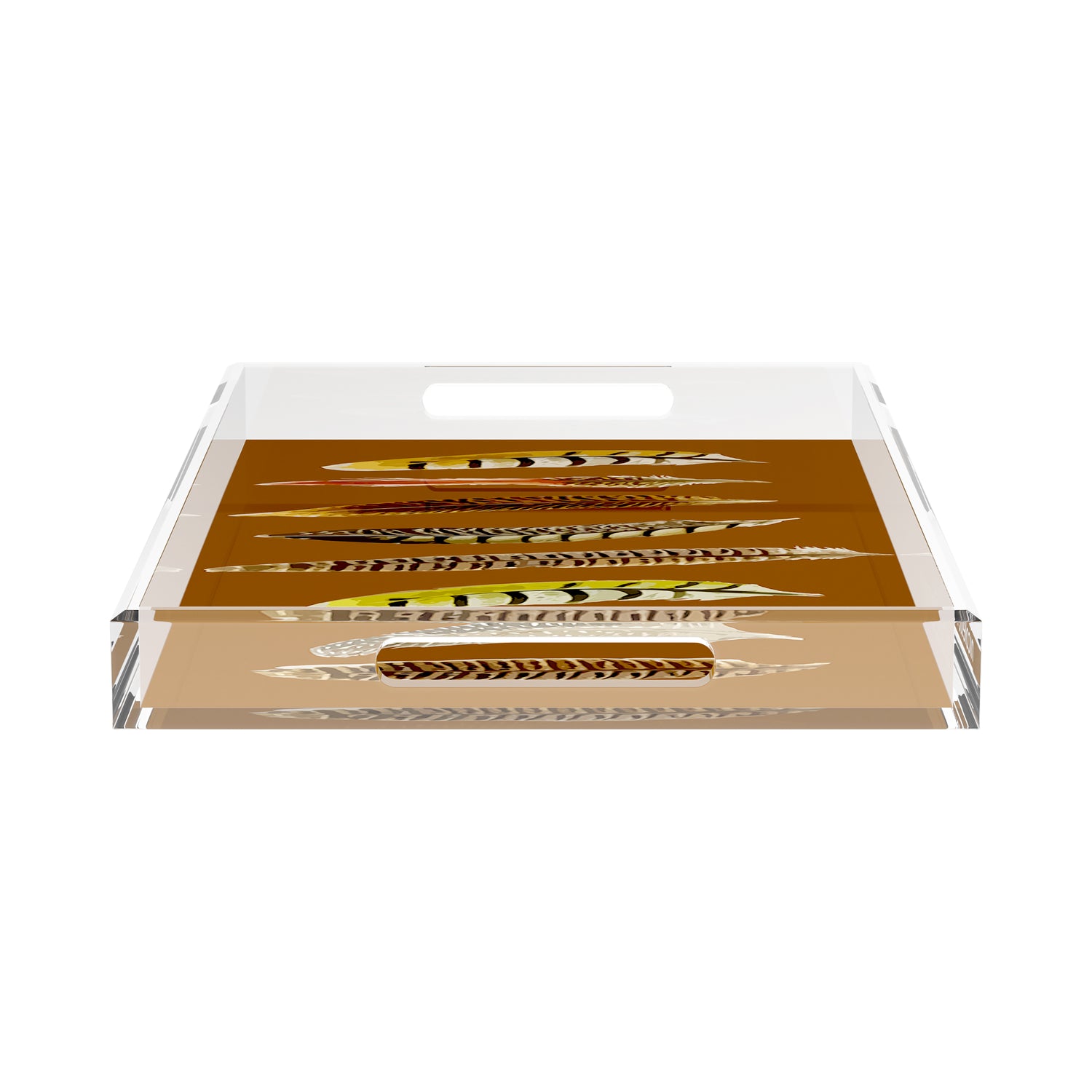 Pheasant Feathers Brown 22.5X14.5 Acrylic Tray - nicolettemayer.com
