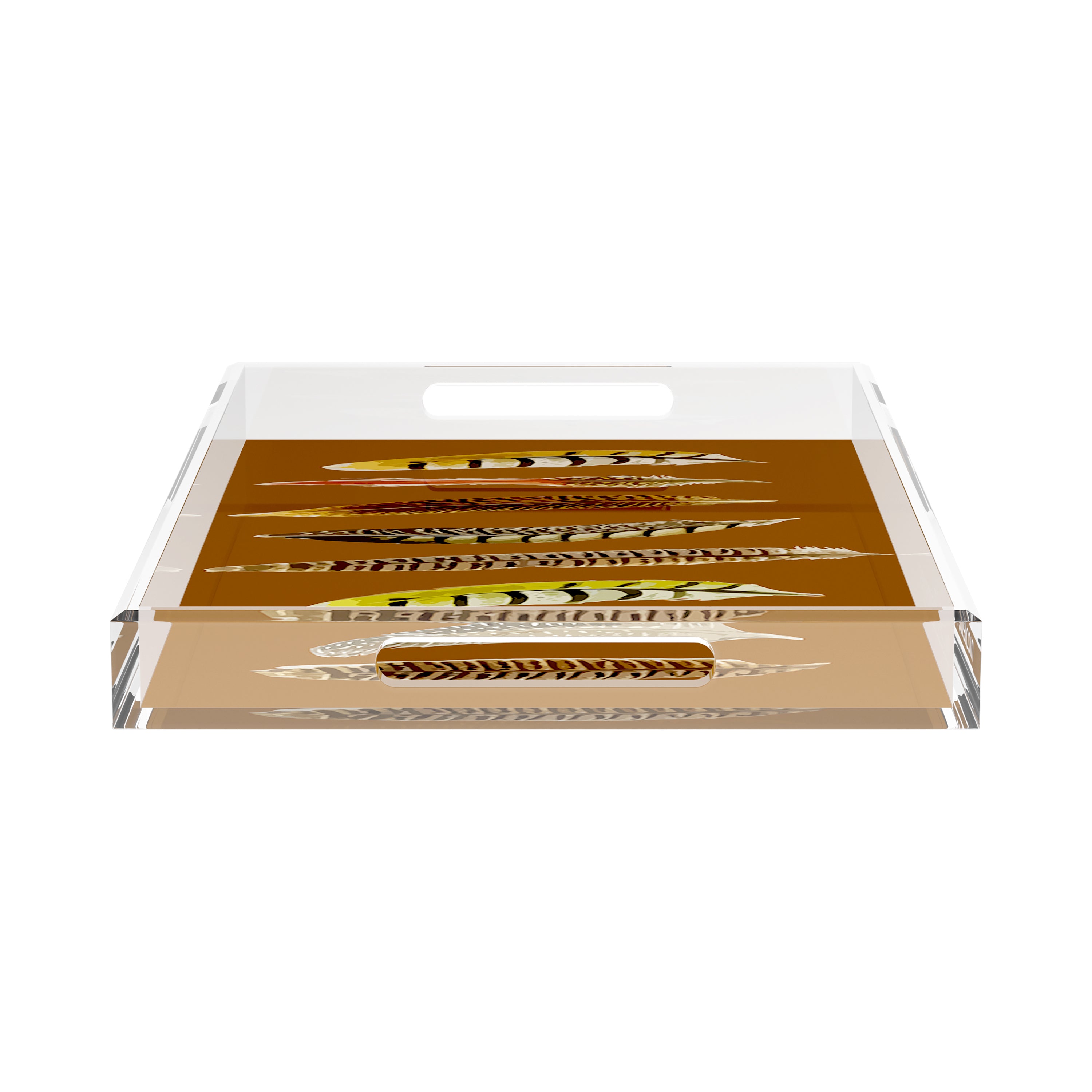 Pheasant Feathers Brown 22.5X14.5 Acrylic Tray - nicolettemayer.com

