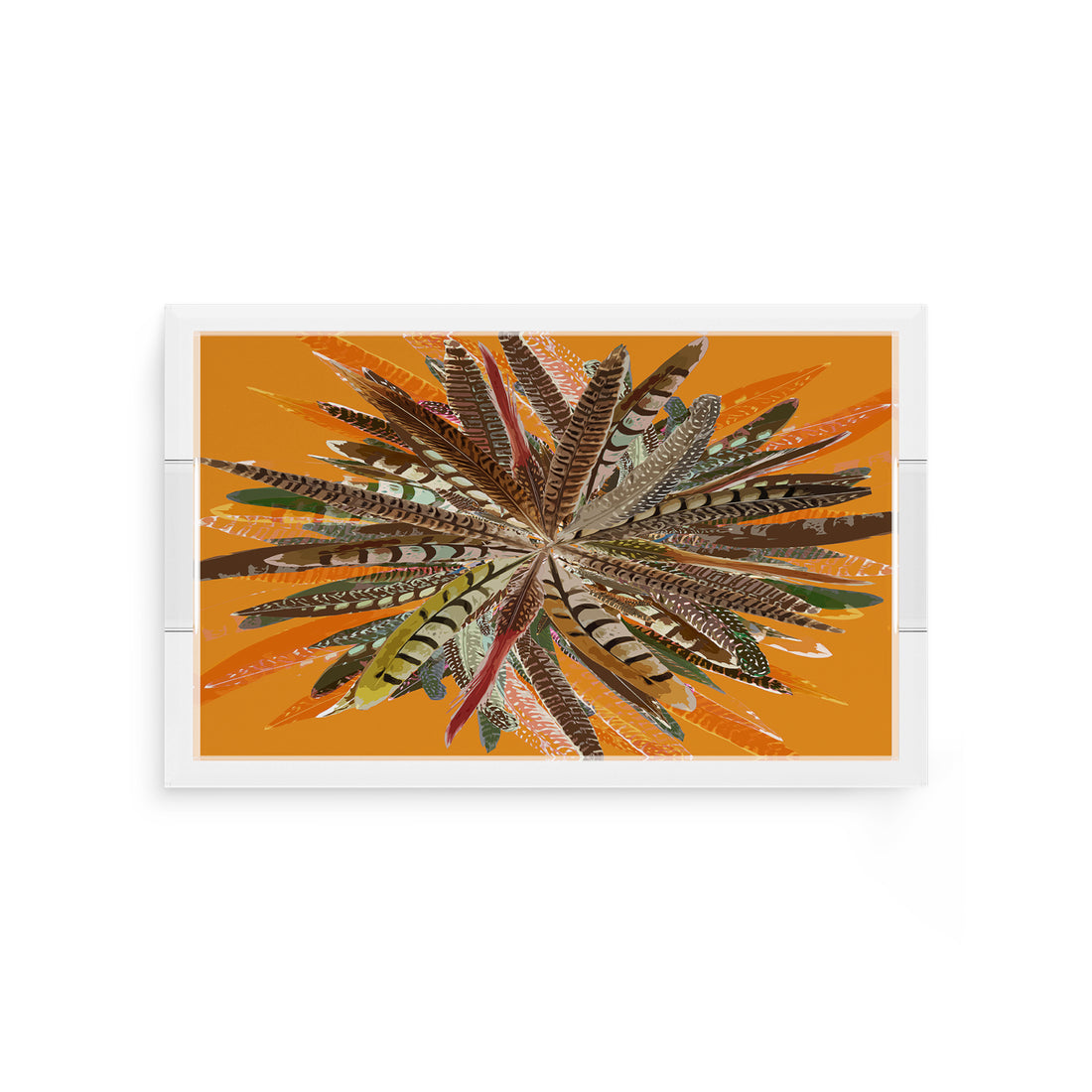 Pheasant Feathers Butternut 12.5X7.75 Acrylic Tray - nicolettemayer.com
