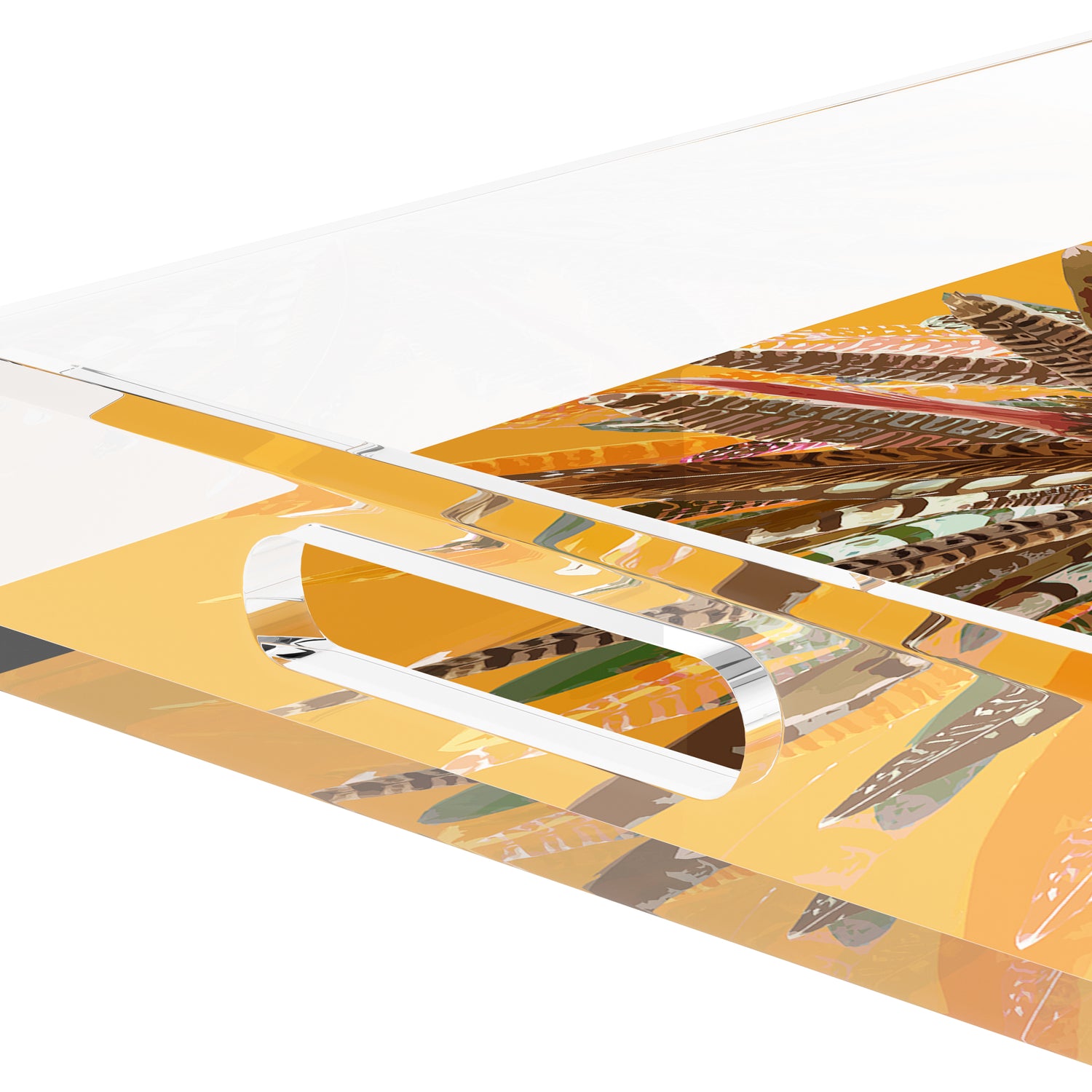 Pheasant Feathers Butternut 12.5X7.75 Acrylic Tray - nicolettemayer.com
