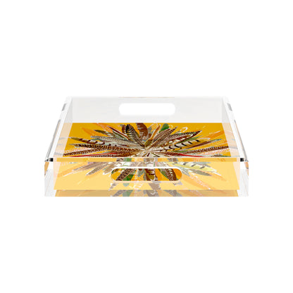Pheasant Feathers Butternut 17X10.5 Acrylic Tray - nicolettemayer.com
