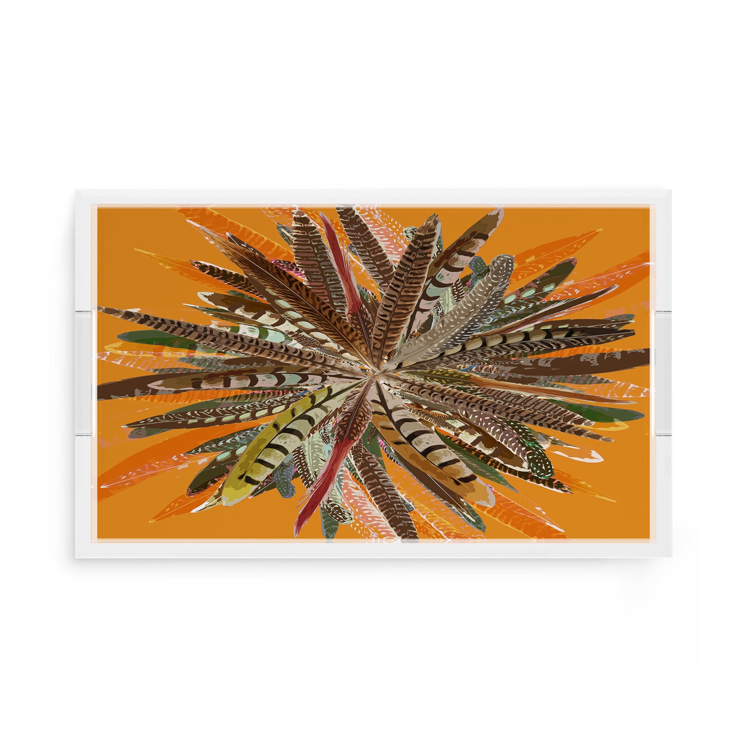 Pheasant Feathers Butternut 17X10.5 Acrylic Tray - nicolettemayer.com
