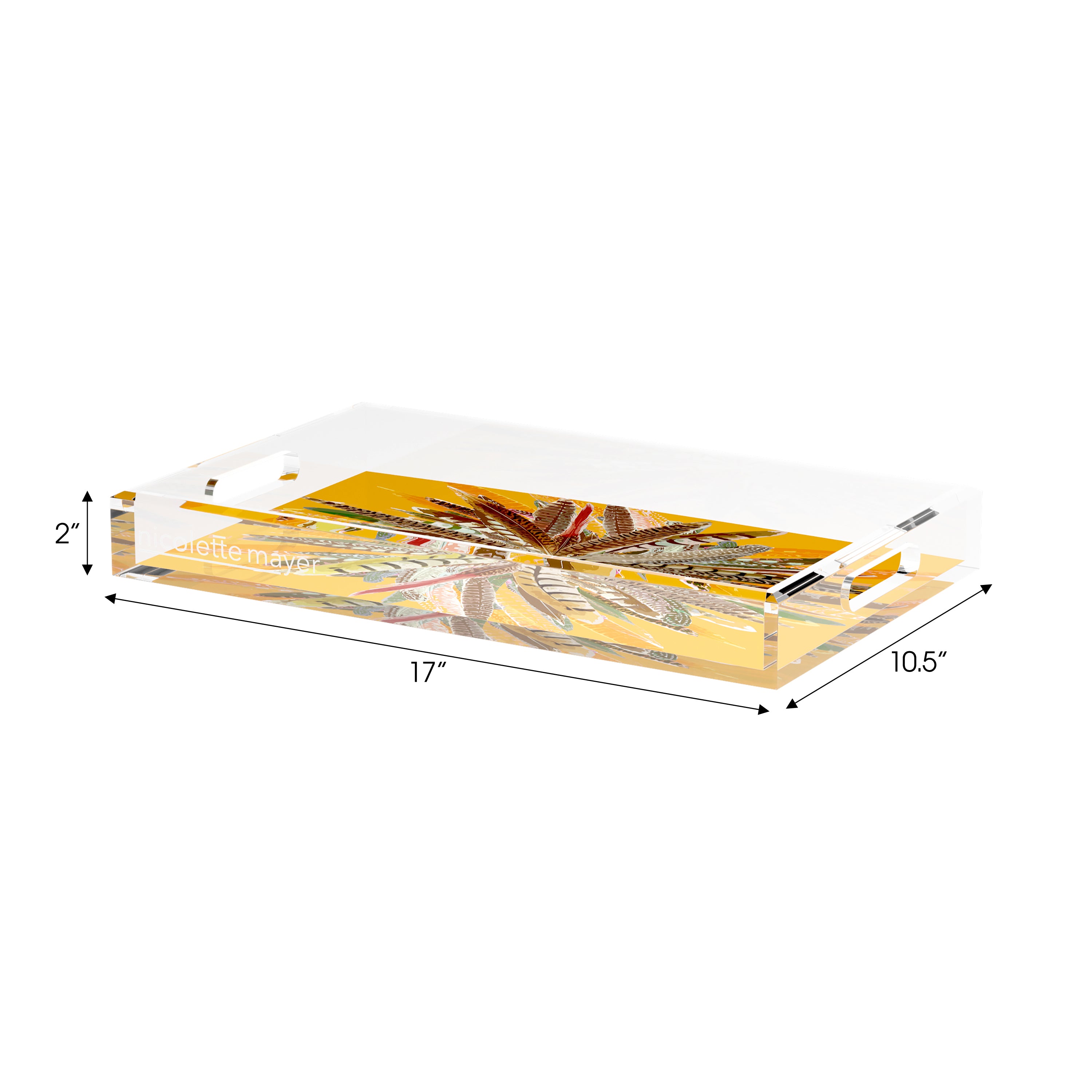 Pheasant Feathers Butternut 17X10.5 Acrylic Tray - nicolettemayer.com
