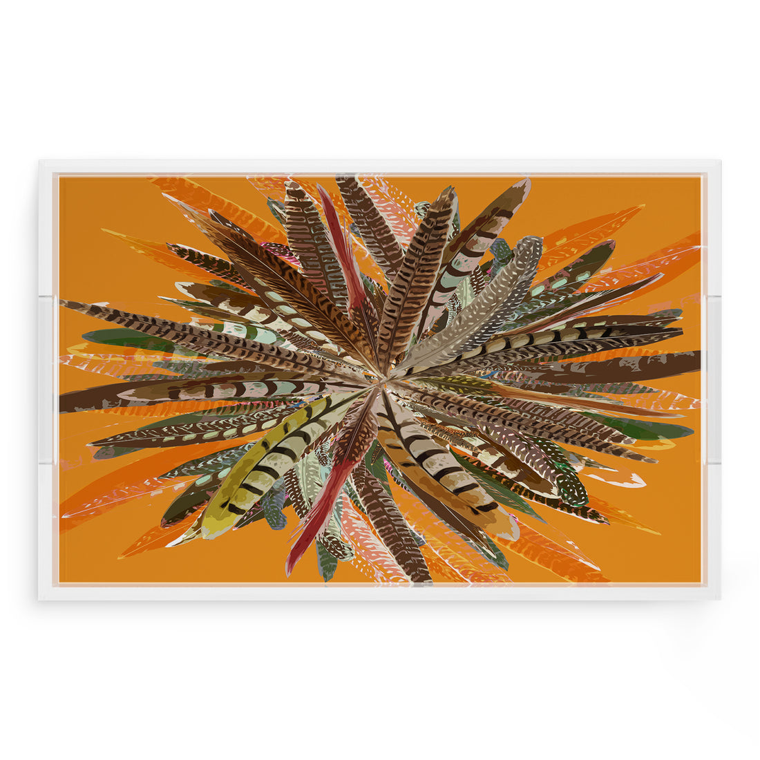 Pheasant Feathers Butternut 22.5X14.5 Acrylic Tray - nicolettemayer.com
