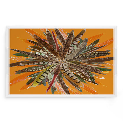 Pheasant Feathers Butternut 22.5X14.5 Acrylic Tray - nicolettemayer.com
