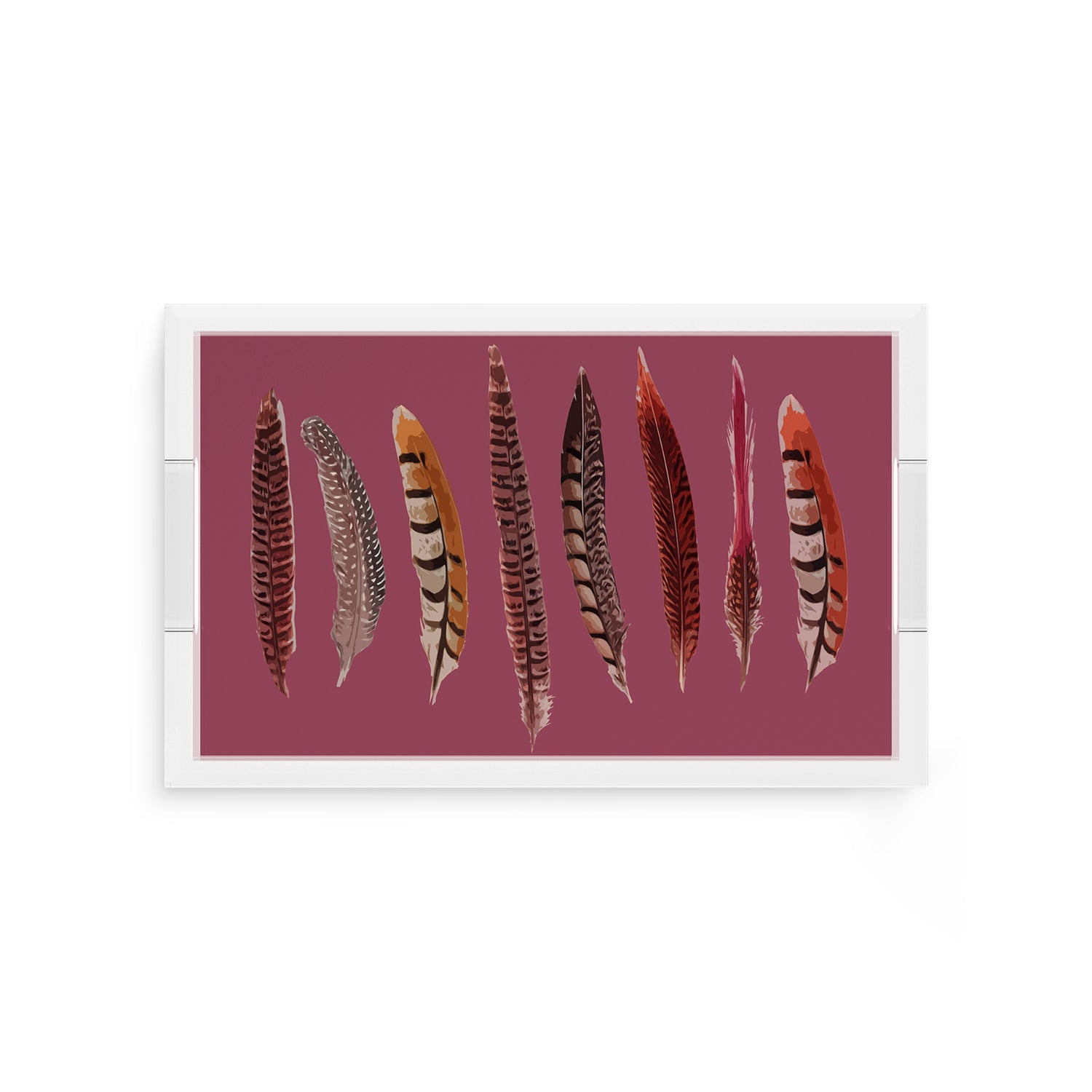 Pheasant Feathers Mauve 12.5X7.75 Acrylic Tray - nicolettemayer.com

