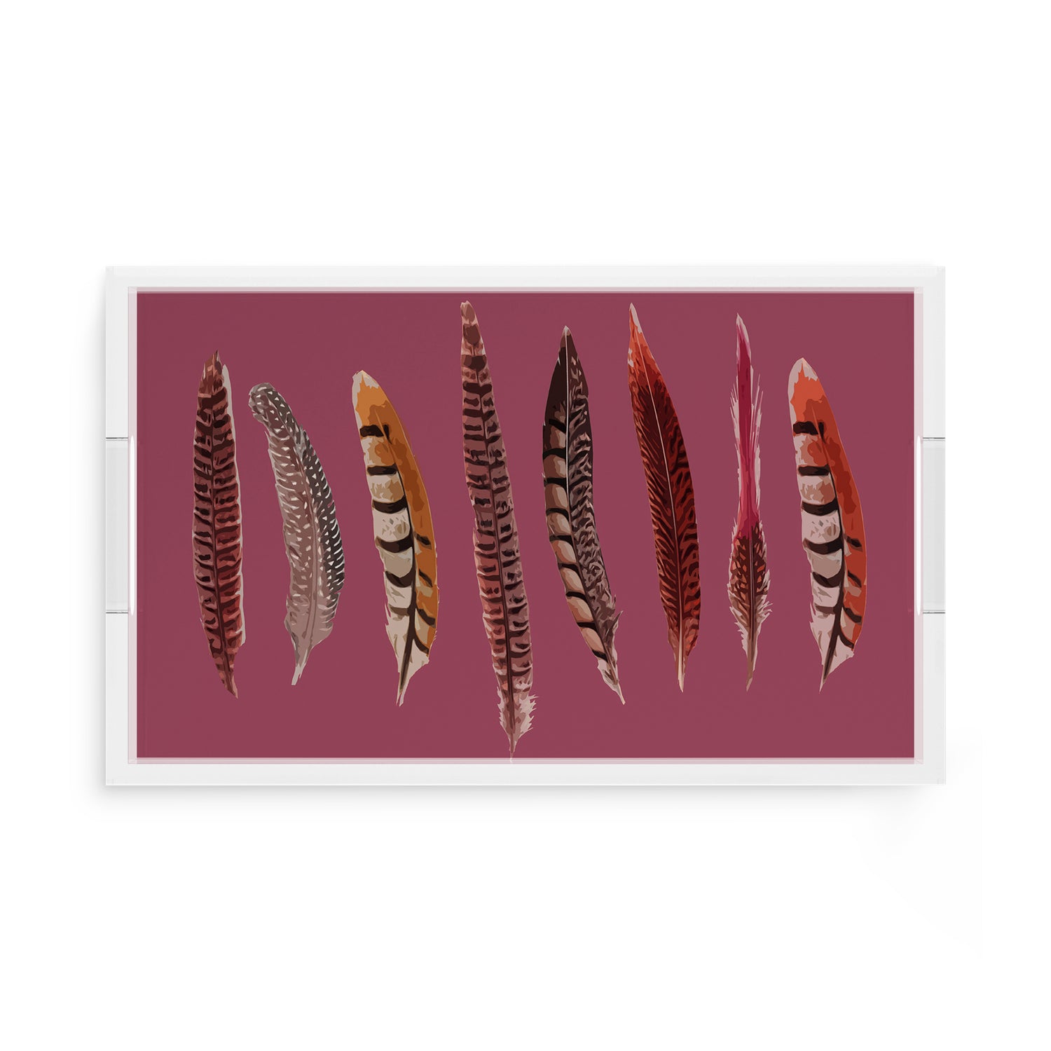 Pheasant Feathers Mauve 17X10.5 Acrylic Tray - nicolettemayer.com
