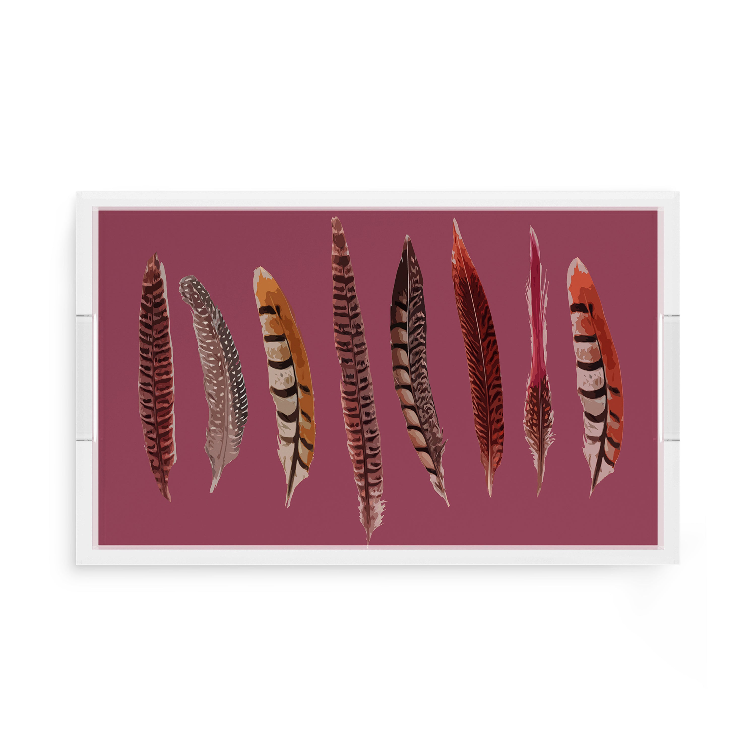 Pheasant Feathers Mauve 17X10.5 Acrylic Tray - nicolettemayer.com
