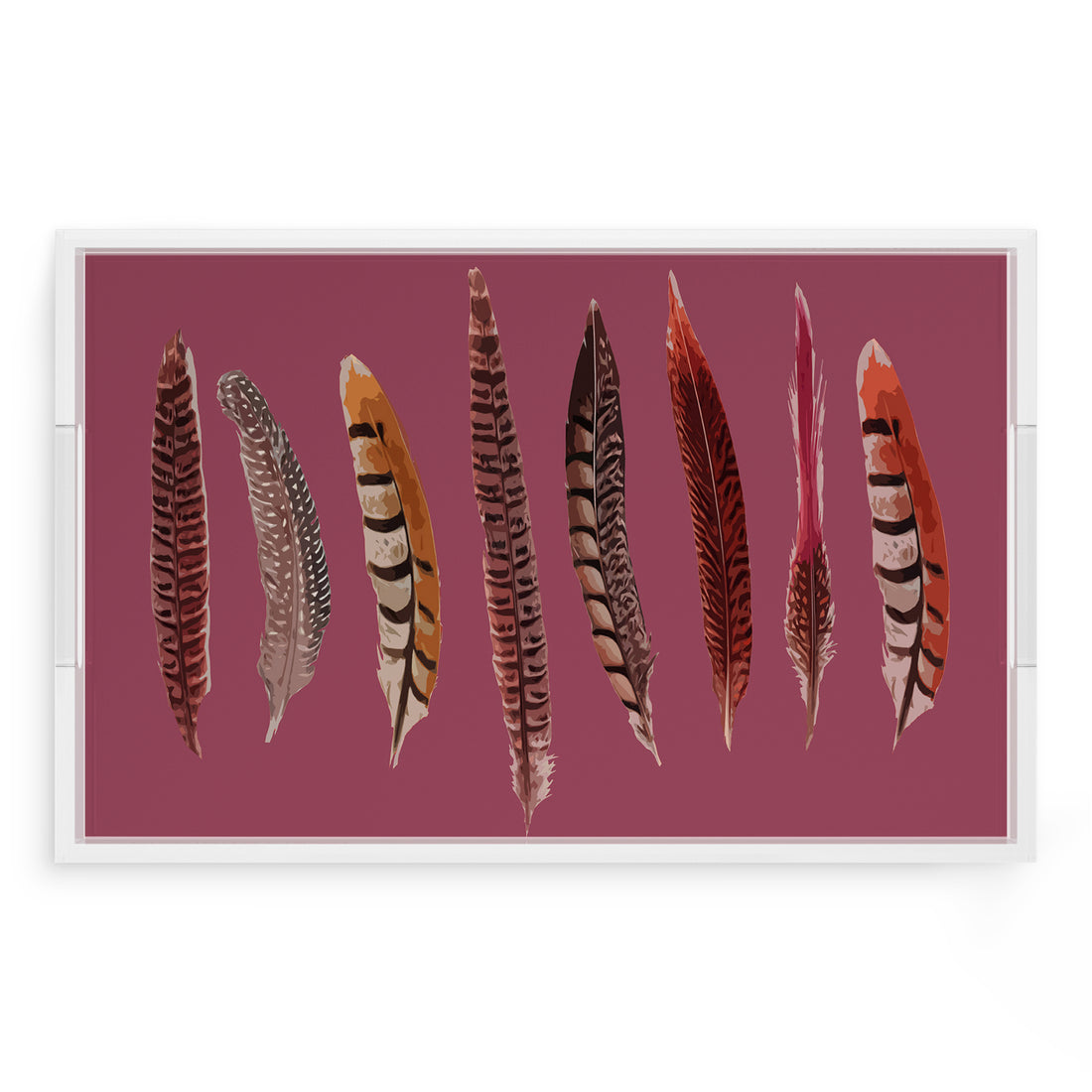 Pheasant Feathers Mauve 22.5X14.5 Acrylic Tray - nicolettemayer.com
