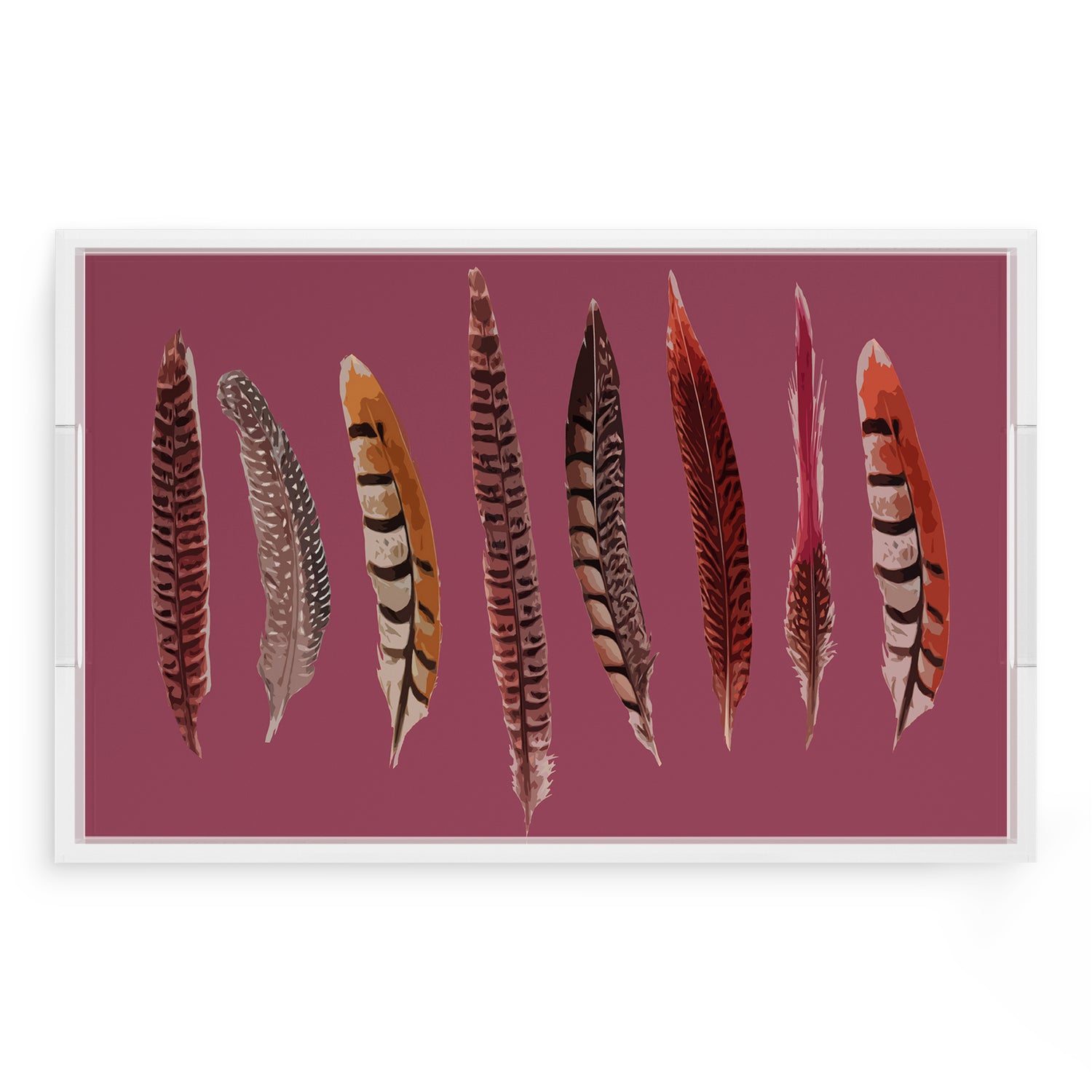 Pheasant Feathers Mauve 22.5X14.5 Acrylic Tray - nicolettemayer.com
