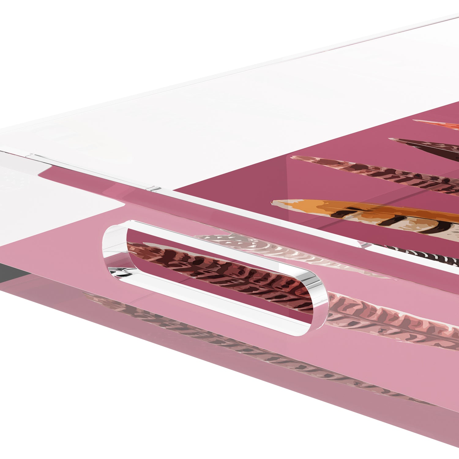 Pheasant Feathers Mauve 22.5X14.5 Acrylic Tray - nicolettemayer.com
