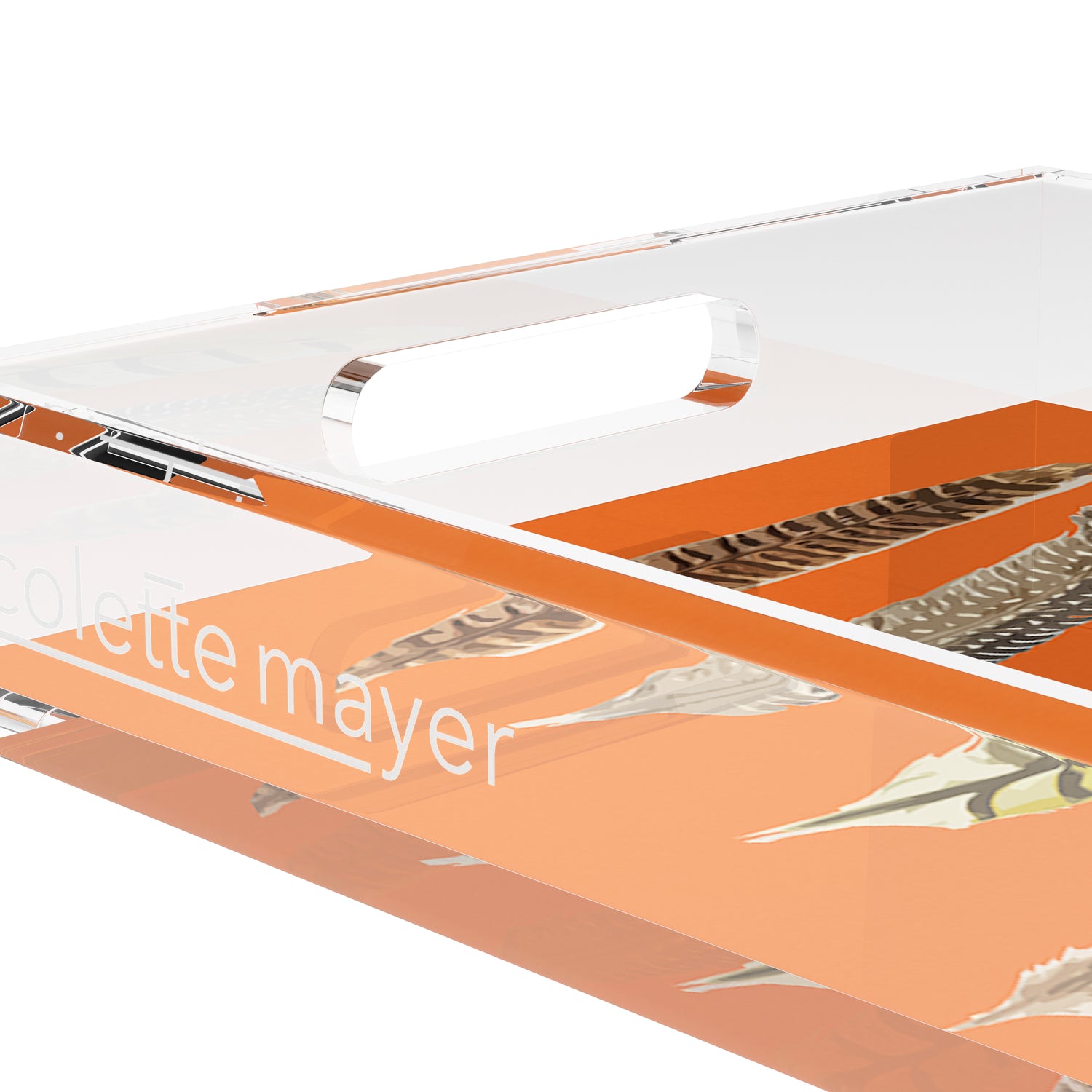 Pheasant Feathers Orange 12.5X7.75 Acrylic Tray - nicolettemayer.com
