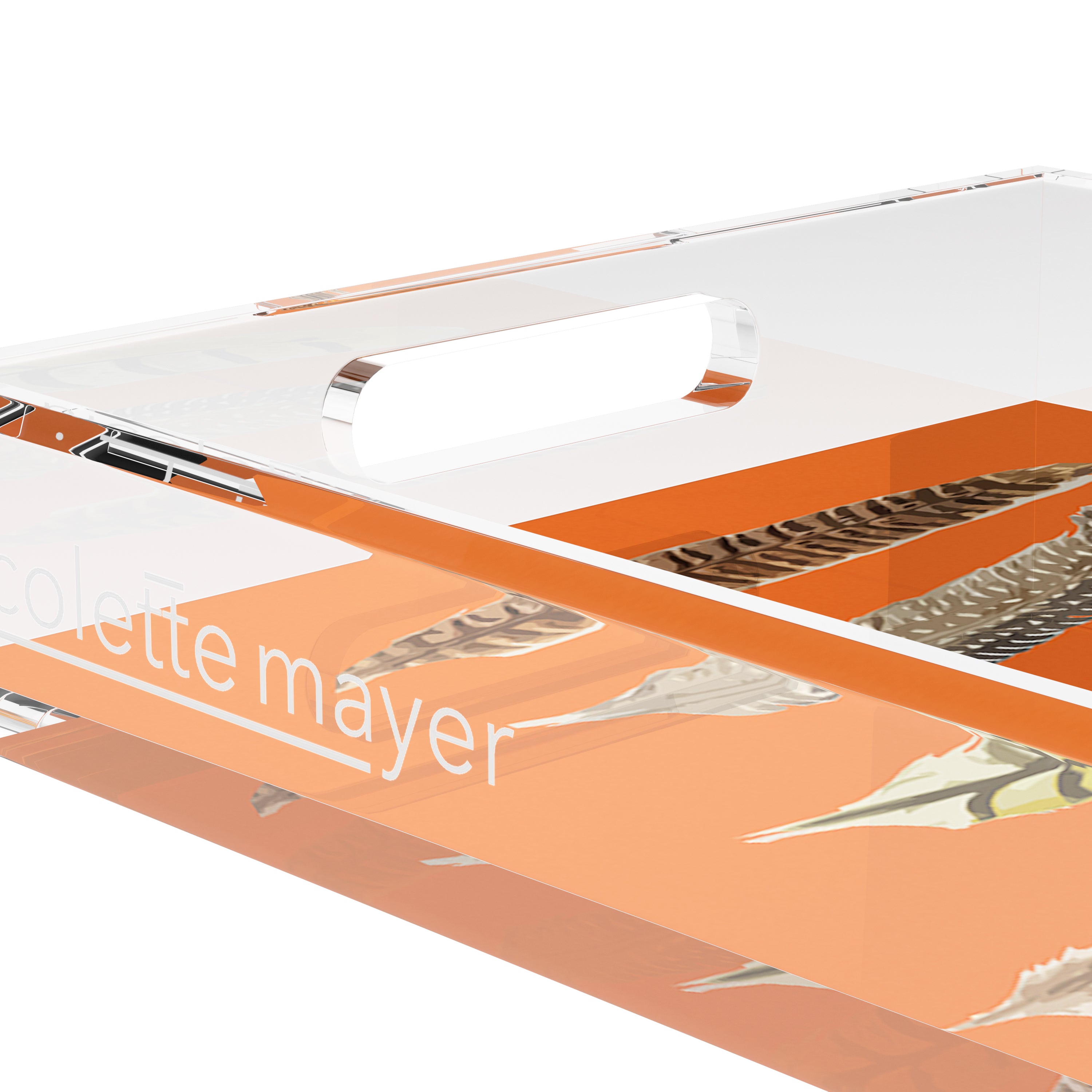 Pheasant Feathers Orange 12.5X7.75 Acrylic Tray - nicolettemayer.com

