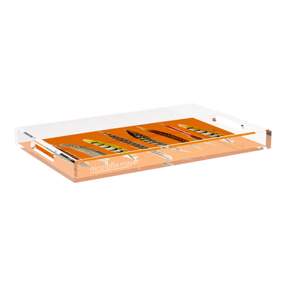 Pheasant Feathers Orange 22.5X14.5 Acrylic Tray - nicolettemayer.com
