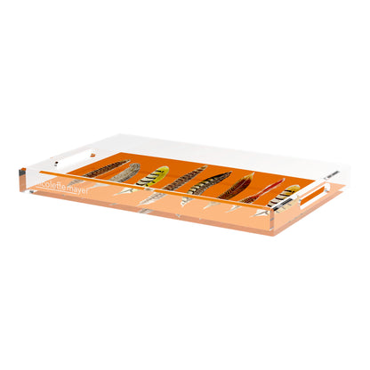 Pheasant Feathers Orange 22.5X14.5 Acrylic Tray - nicolettemayer.com

