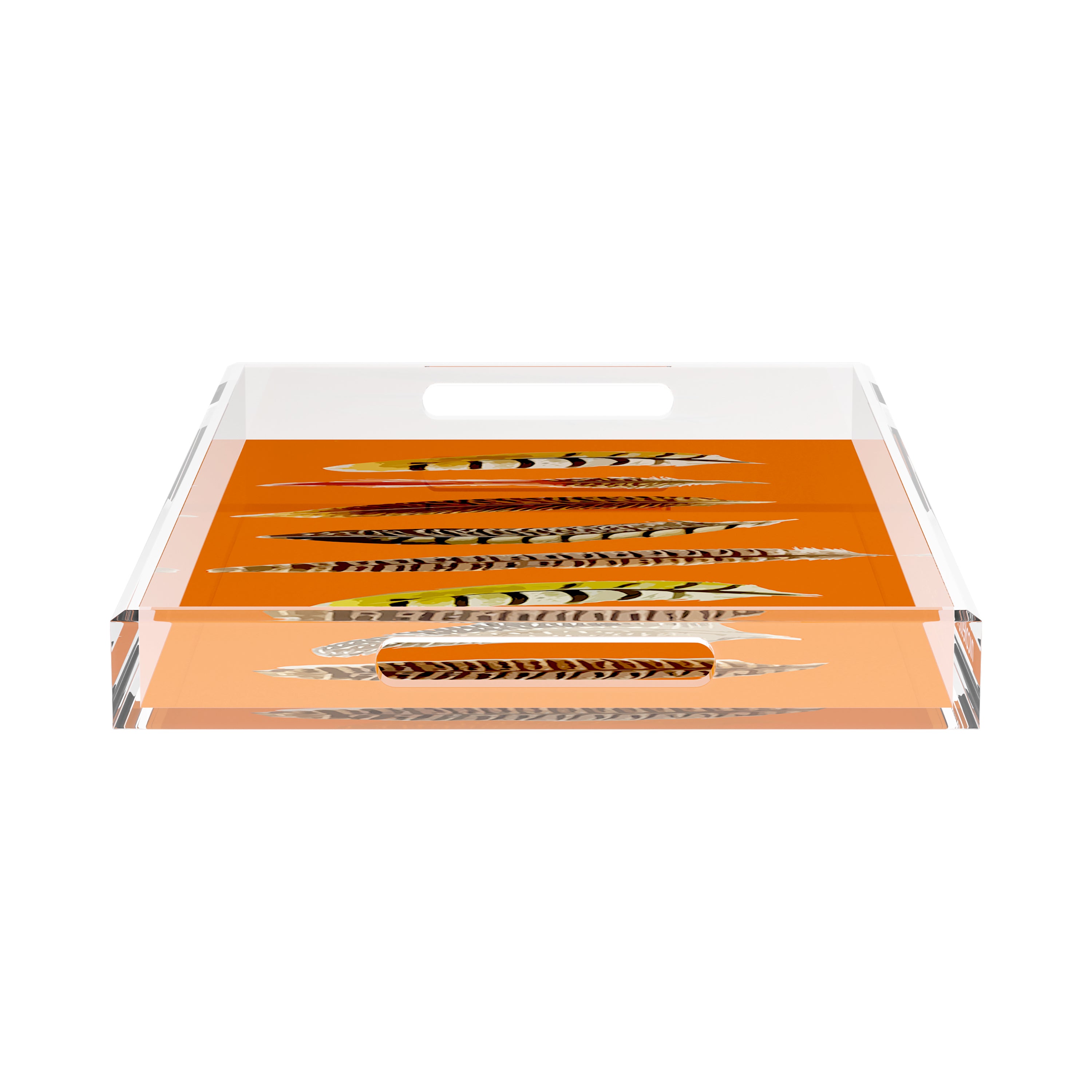 Pheasant Feathers Orange 22.5X14.5 Acrylic Tray - nicolettemayer.com
