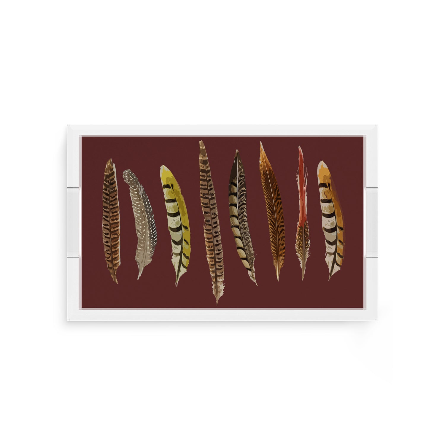 Pheasant Feathers Porto 12.5X7.75 Acrylic Tray - nicolettemayer.com

