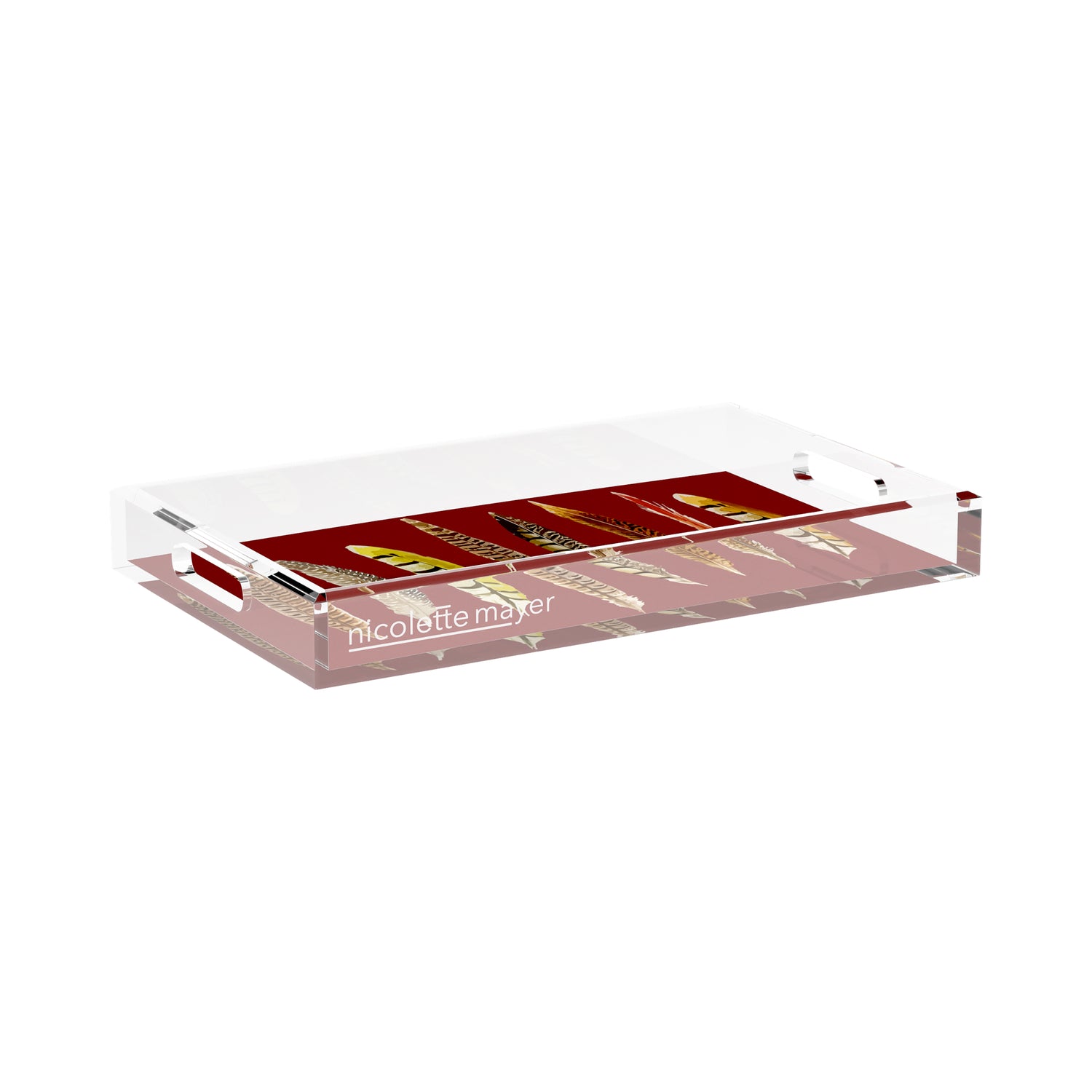 Pheasant Feathers Porto 17X10.5 Acrylic Tray - nicolettemayer.com
