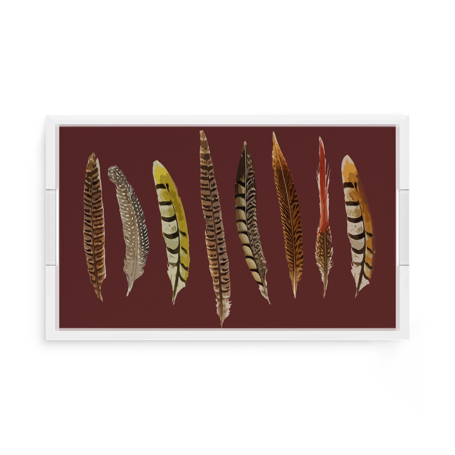 Pheasant Feathers Porto 17X10.5 Acrylic Tray - nicolettemayer.com
