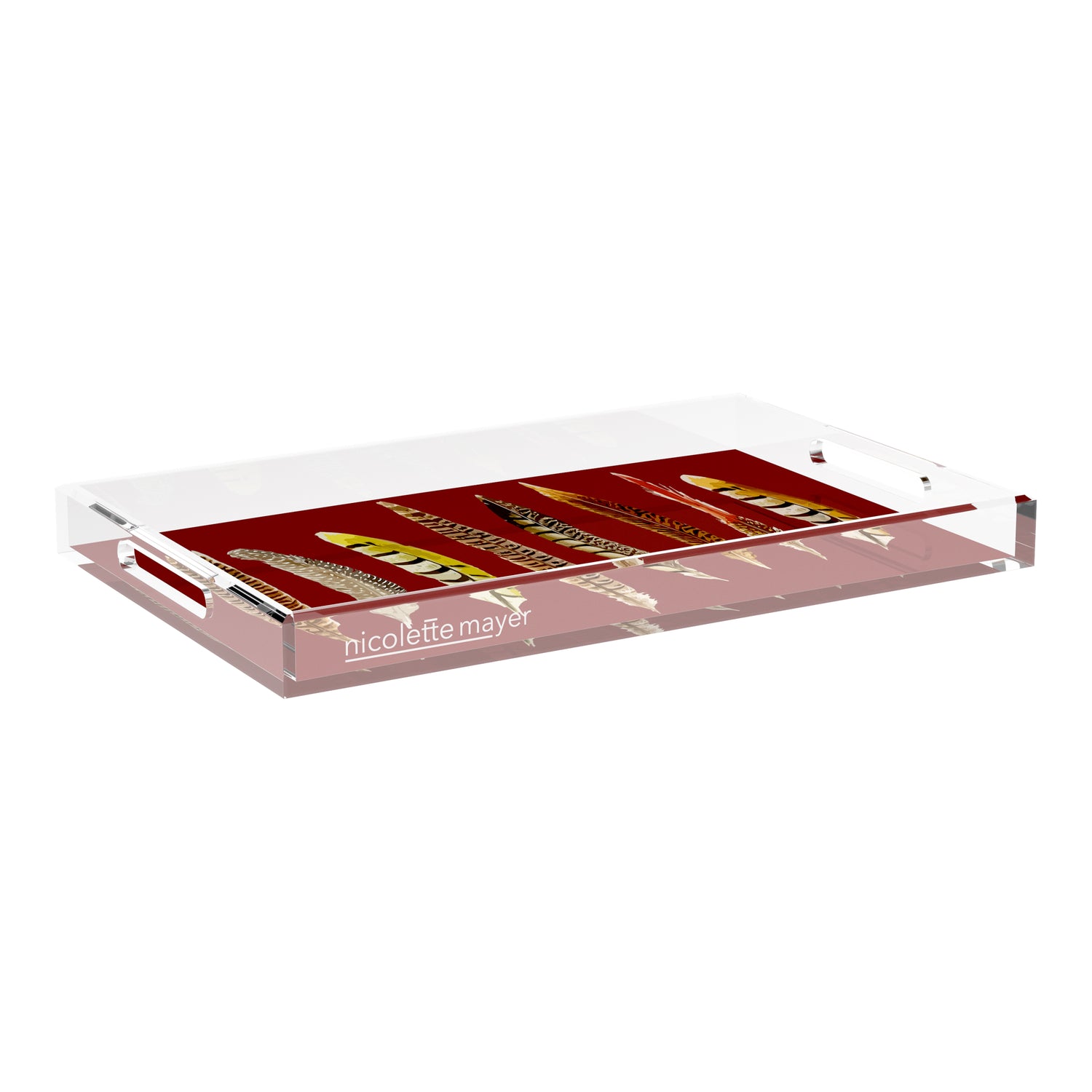 Pheasant Feathers Porto 22.5X14.5 Acrylic Tray - nicolettemayer.com
