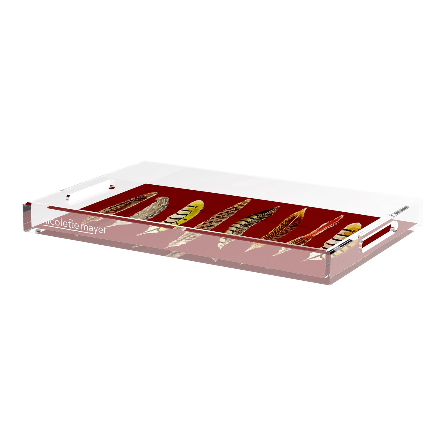 Pheasant Feathers Porto 22.5X14.5 Acrylic Tray - nicolettemayer.com
